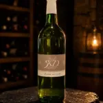 Weinflasche Grüner Veltliner auf dunklem Schiefer in einem Weinkeller.